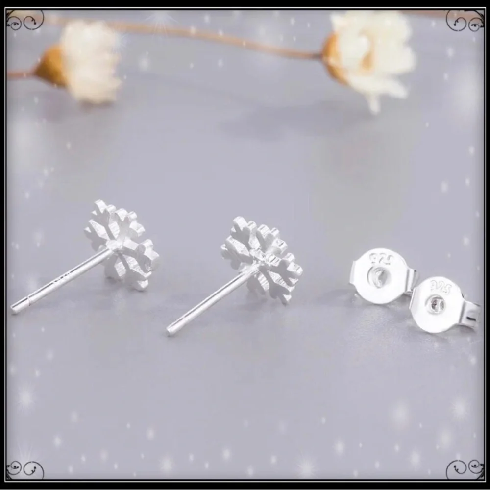 925 Sterling Silver Minimalist Snowflake Earrings - Picture 3 of 5